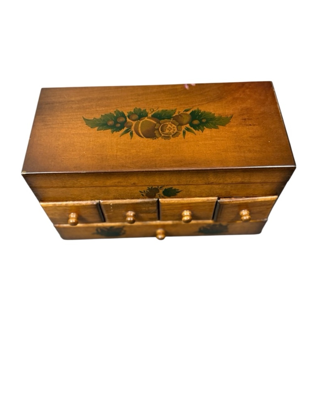 Vintage Wooden Decorative Jewelry Storage Box with Drawers - Brown Fruits Design